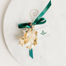 Load image into Gallery viewer, Holly Leaves holiday ornament gold