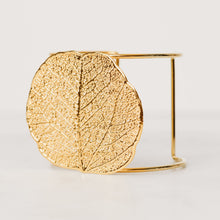 Load image into Gallery viewer, gold cuff bracelet plant botanical leaf
