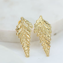Load image into Gallery viewer, Sheinelle Jones earrings TODAY SHOW botanical earrings made from real plants Portuguese lace fern gold silver botanical jewelry 
